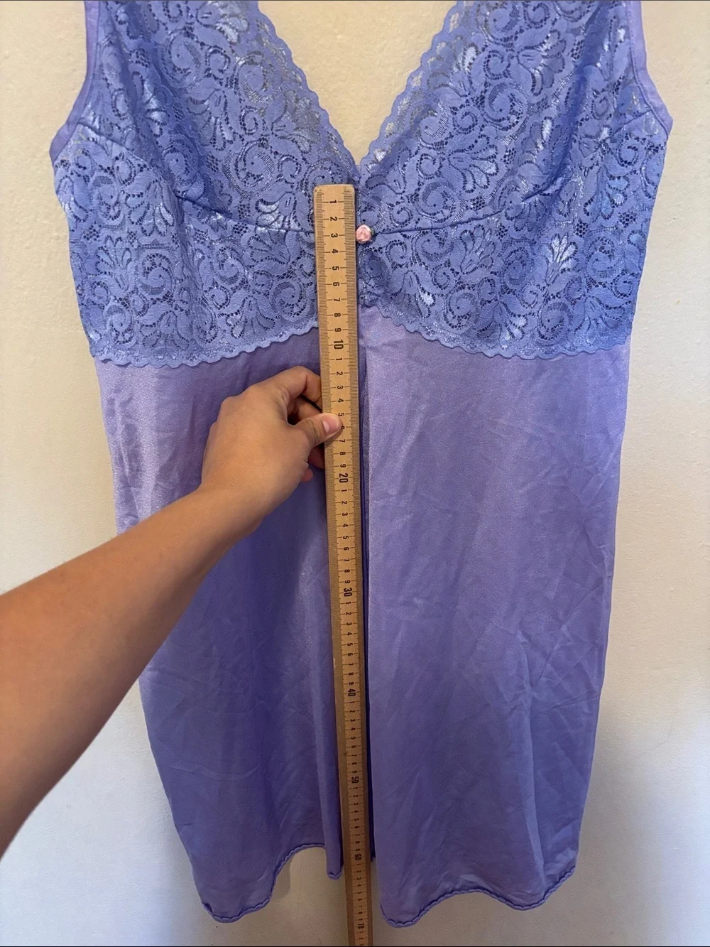 Lace-Trim V-Neck Chemise Nightdress in Lavender